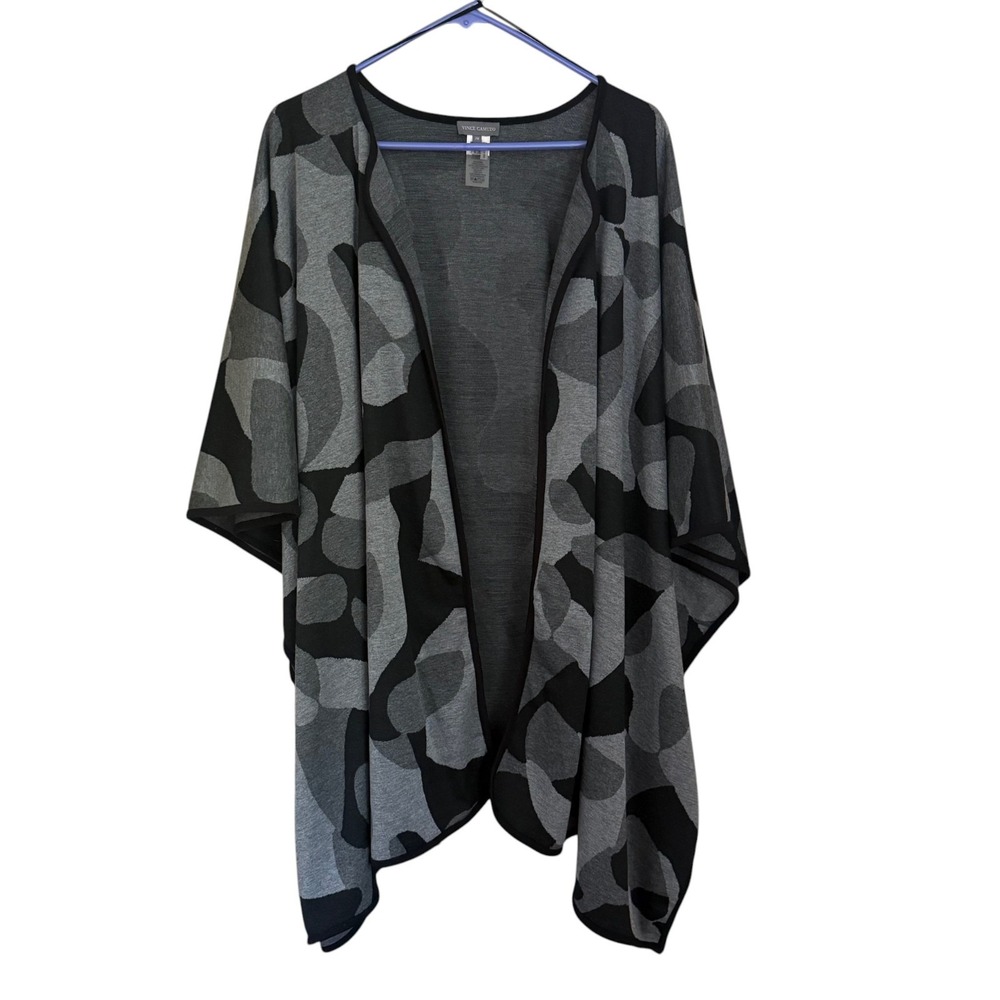 Vince Camuto Ruana Wrap 2X Gray Black Open Front Boho Layer Oversized Lagenlook